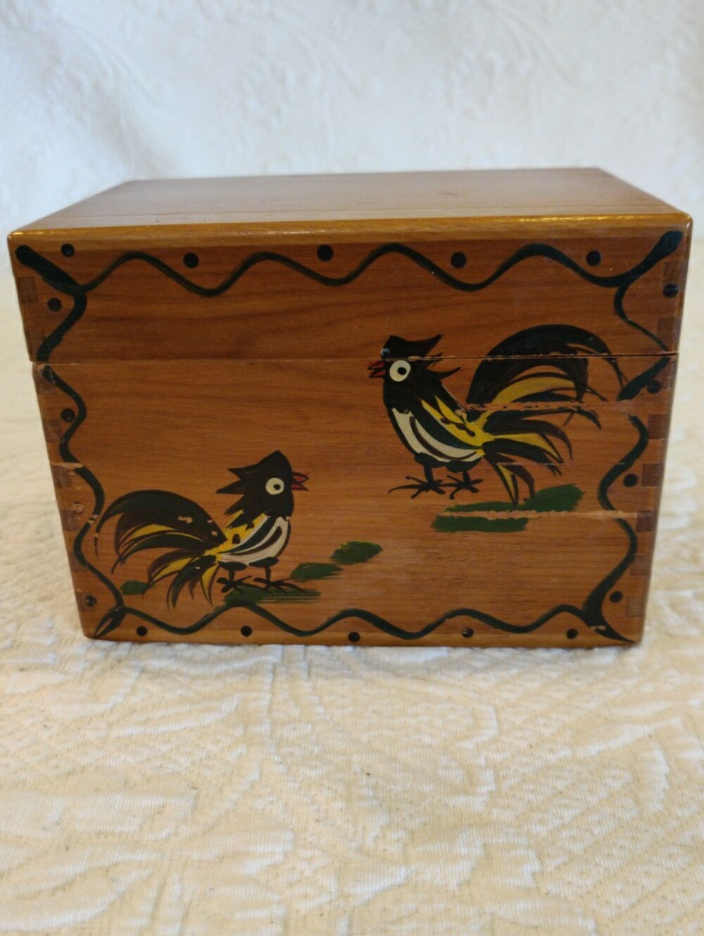 Vintage Woodpecker Woodware Recipe Box And Painted Woodpecker Design 1950s Decor